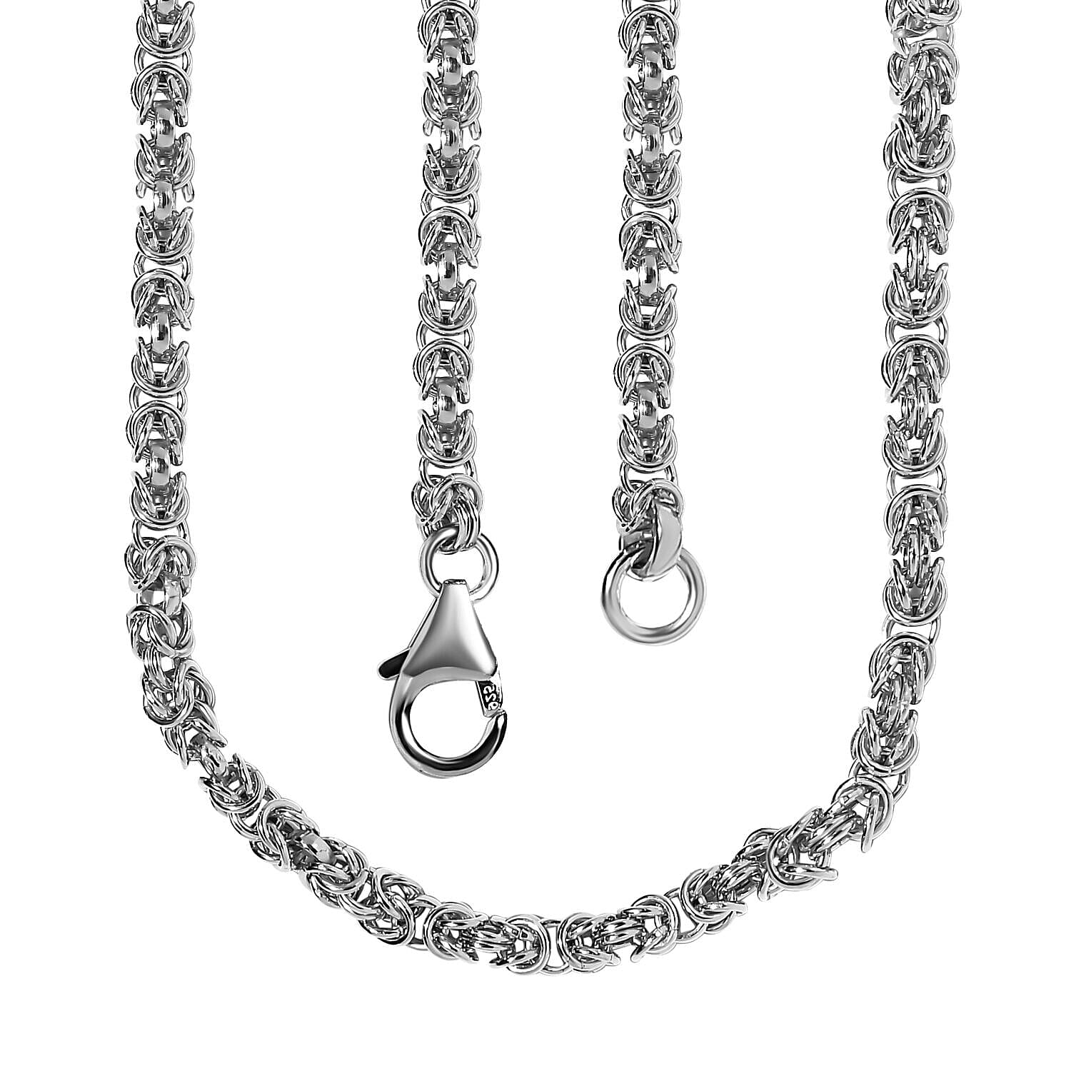 Platinum Overlay Sterling Silver Byzantine Necklace (Size - 20), Silver Wt. 21.00 Gms