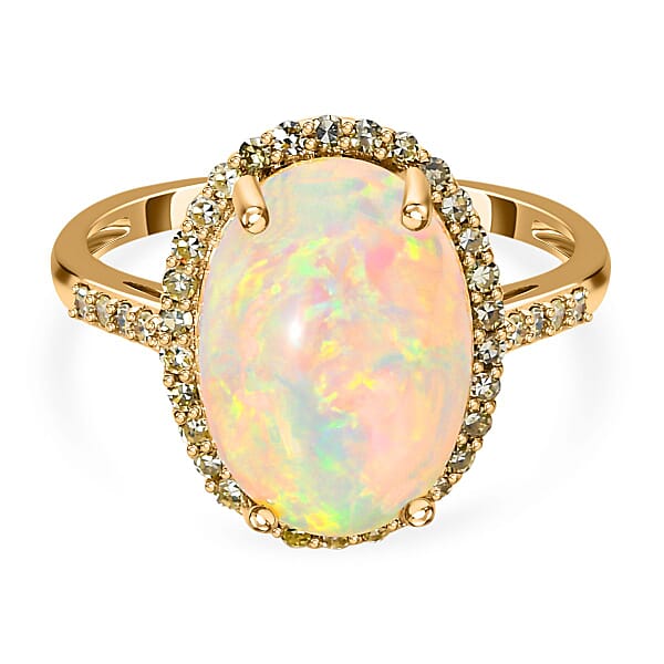 9K Yellow Gold AAA Ethiopian Welo Opal and Natural Yellow Diamond Ring ...