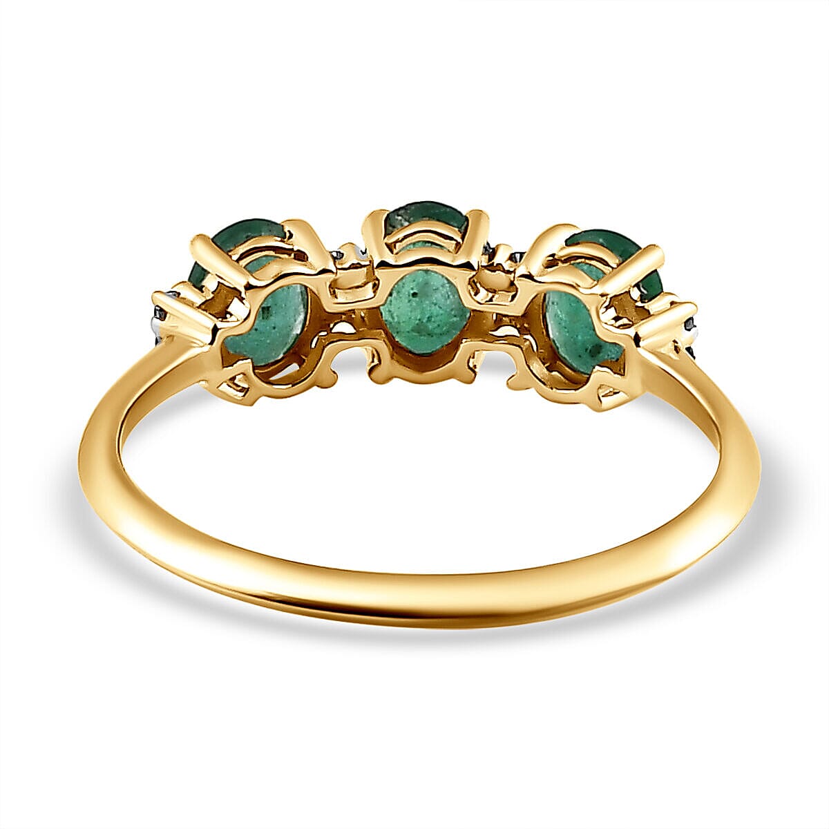Exclusive Gems from India - 9K Yellow Gold AAA Gemfield Premium Emerald and Diamond Band Ring 1.09 Ct.