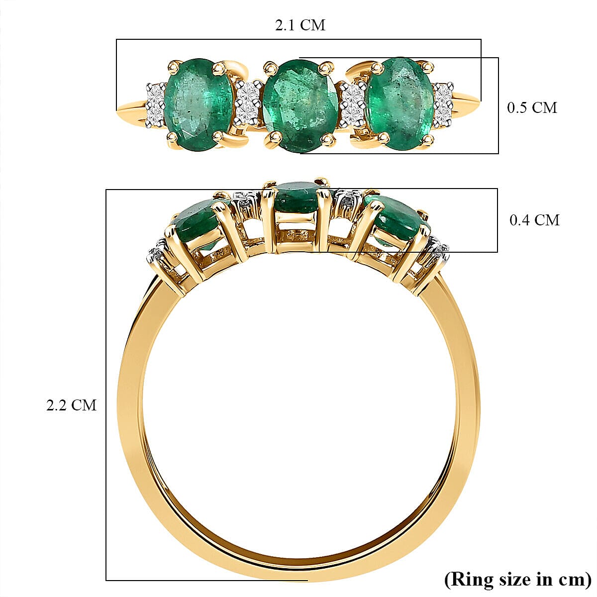 Exclusive Gems from India - 9K Yellow Gold AAA Gemfield Premium Emerald and Diamond Band Ring 1.09 Ct.