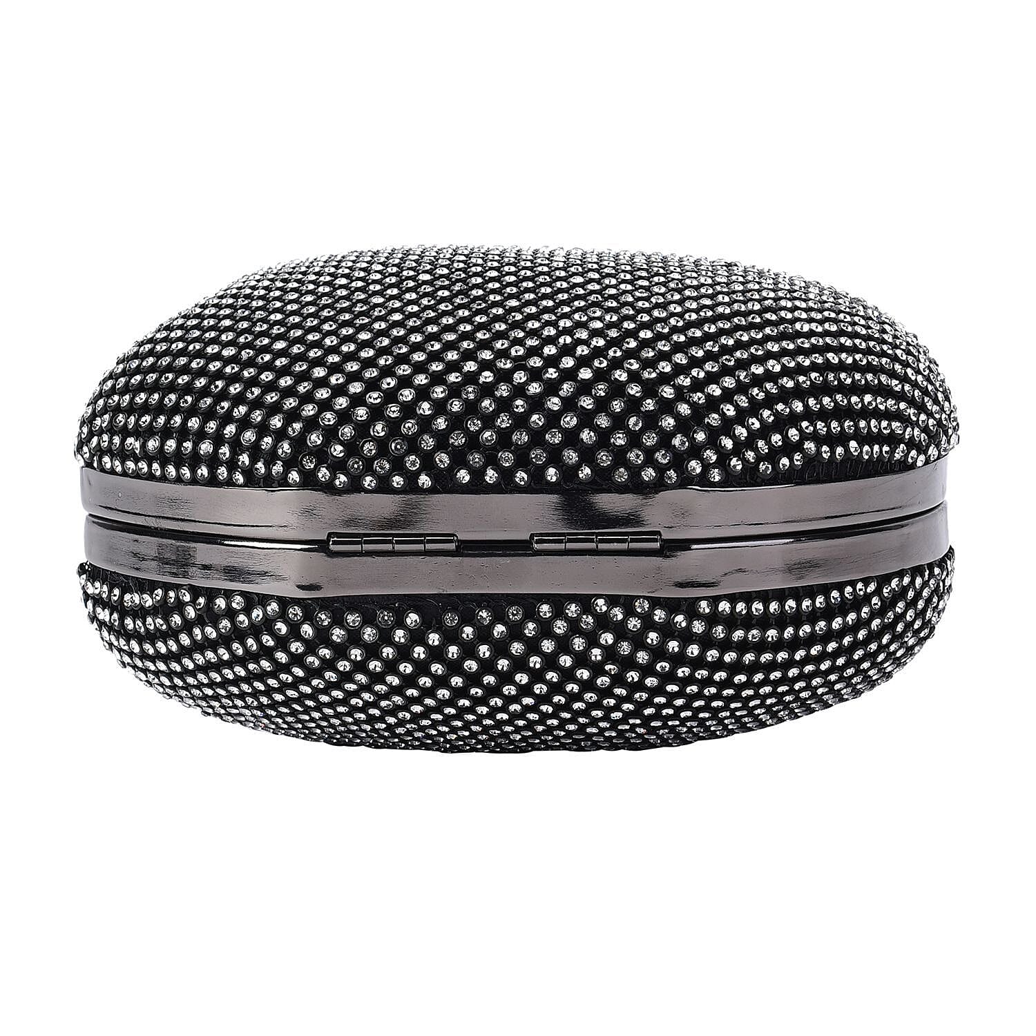 Back By Popular Demand - Apple Shape Crystal Clutch Bag with Long Chain Strap & Toggle Clip - Gun