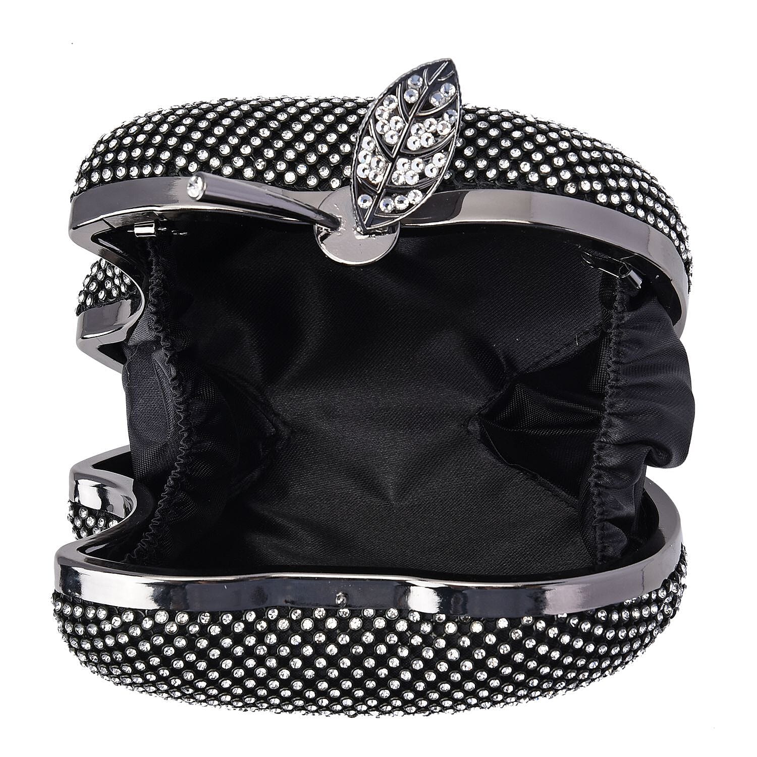 Back By Popular Demand - Apple Shape Crystal Clutch Bag with Long Chain Strap & Toggle Clip - Gun