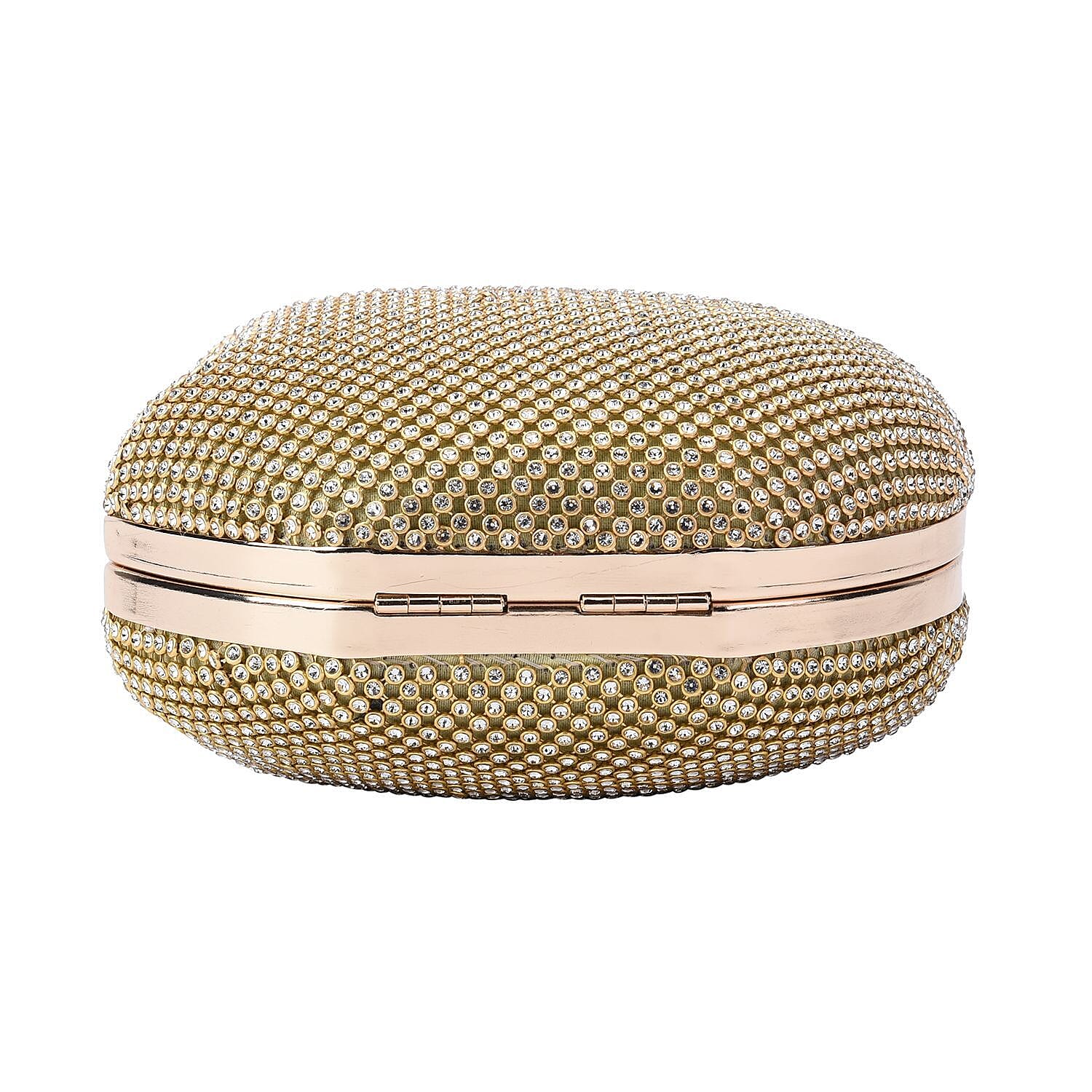 Back By Popular Demand - Apple Shape Crystal Clutch Bag with Long Chain Strap - Toggle Clip - Gold