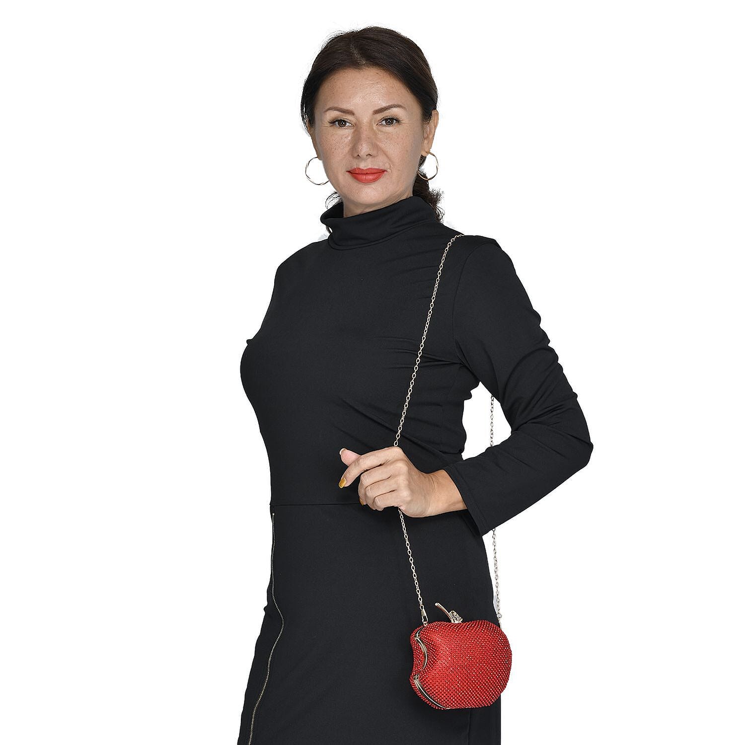 Apple Clutch Bag with Long Chain Strap - Toggle Clip - Red