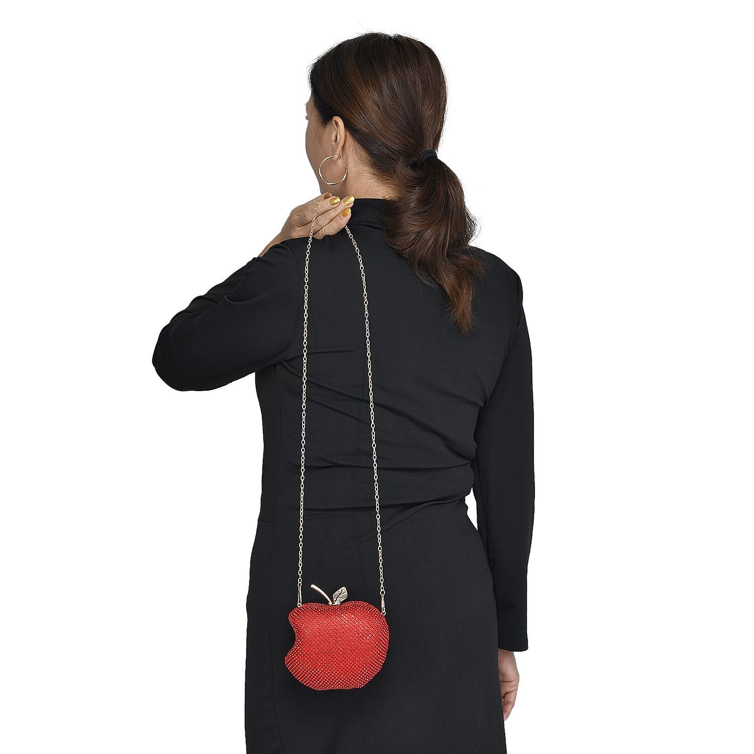 Apple Clutch Bag with Long Chain Strap - Toggle Clip - Red