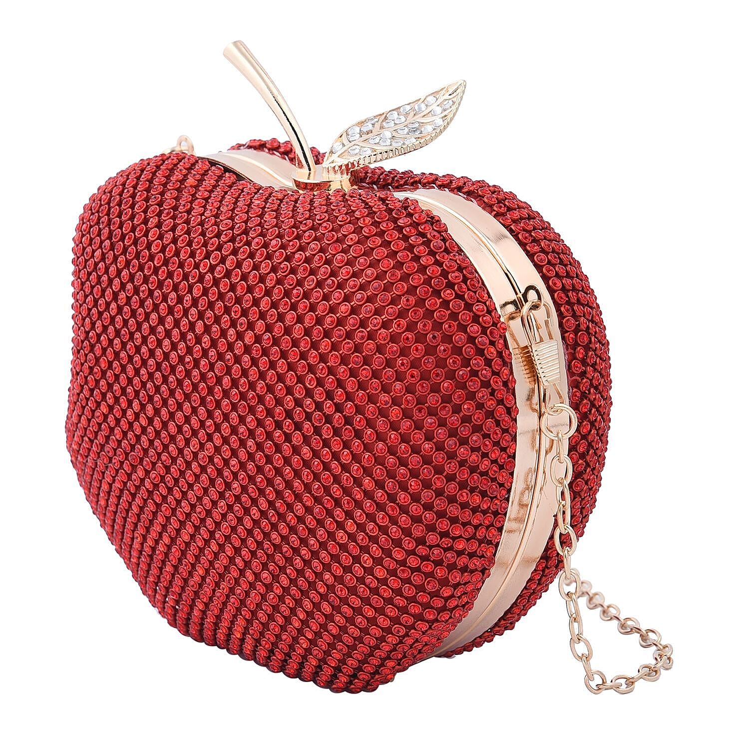 Apple Clutch Bag with Long Chain Strap - Toggle Clip - Red