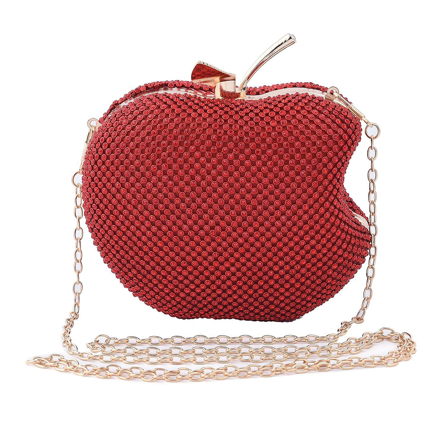 Apple Clutch Bag with Long Chain Strap - Toggle Clip - Red