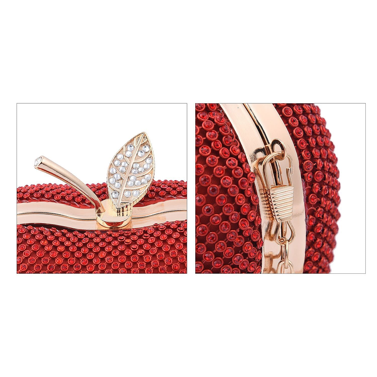 Apple Clutch Bag with Long Chain Strap - Toggle Clip - Red