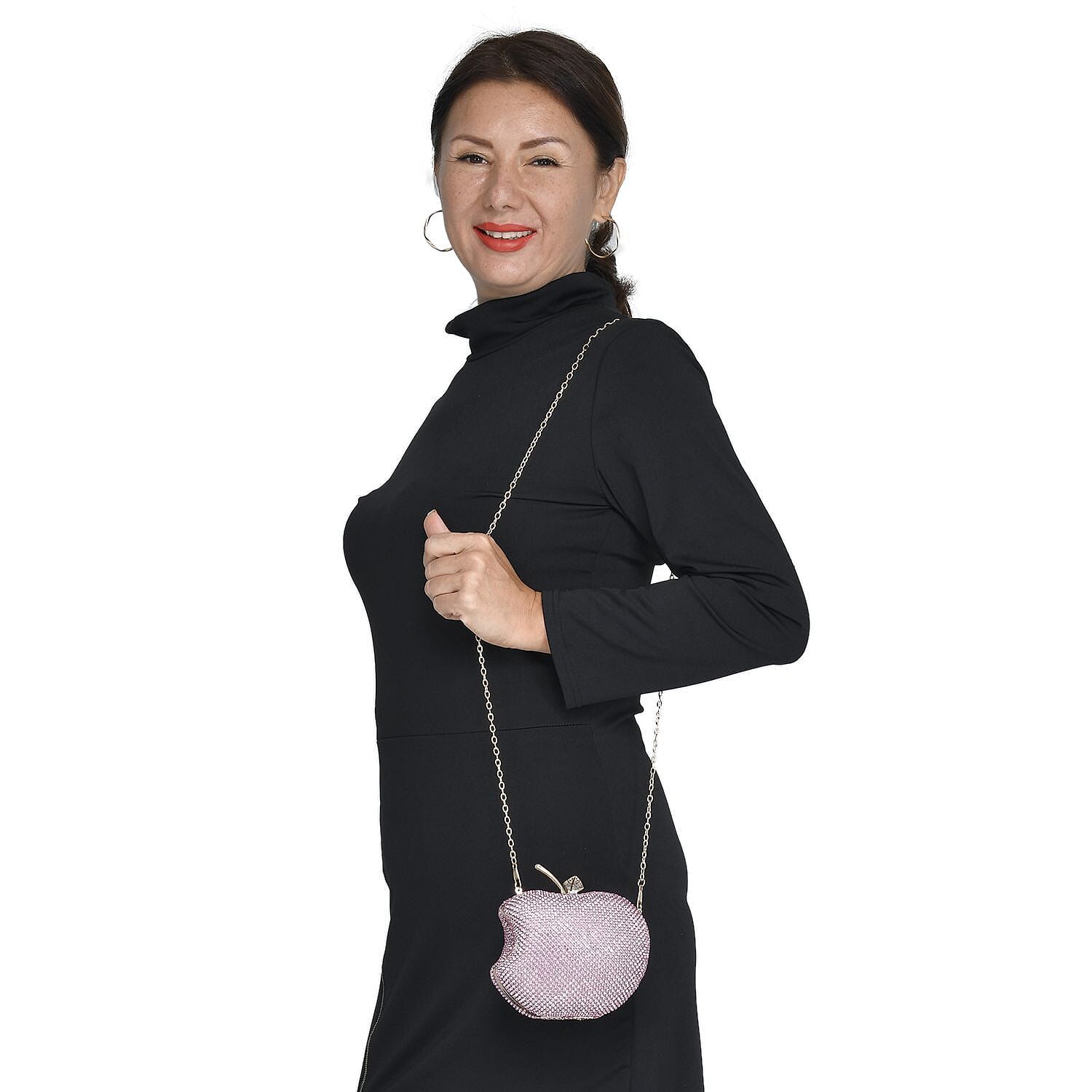 Apple Clutch Bag with Long Chain Strap - Toggle Clip - Pink