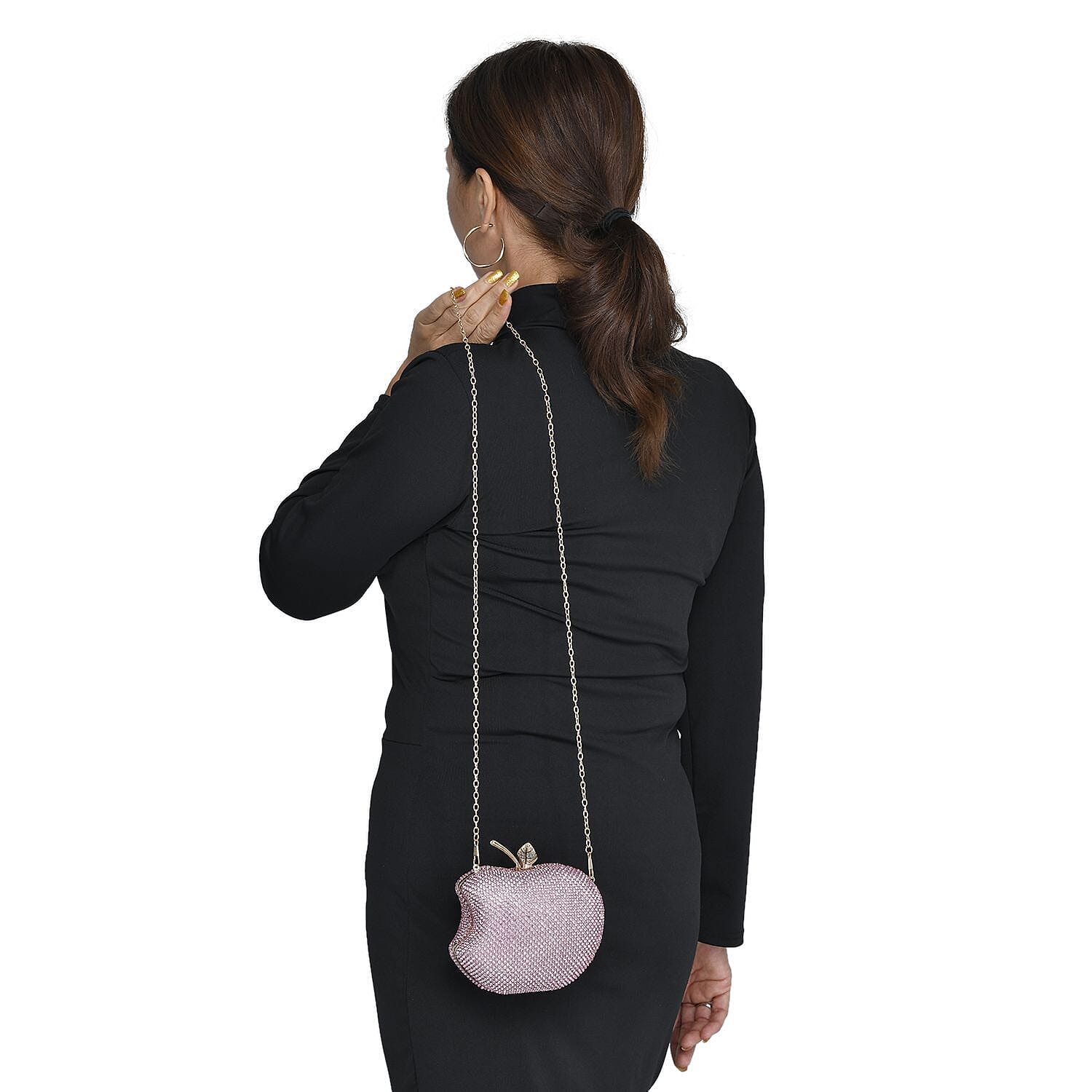 Apple Clutch Bag with Long Chain Strap - Toggle Clip - Pink