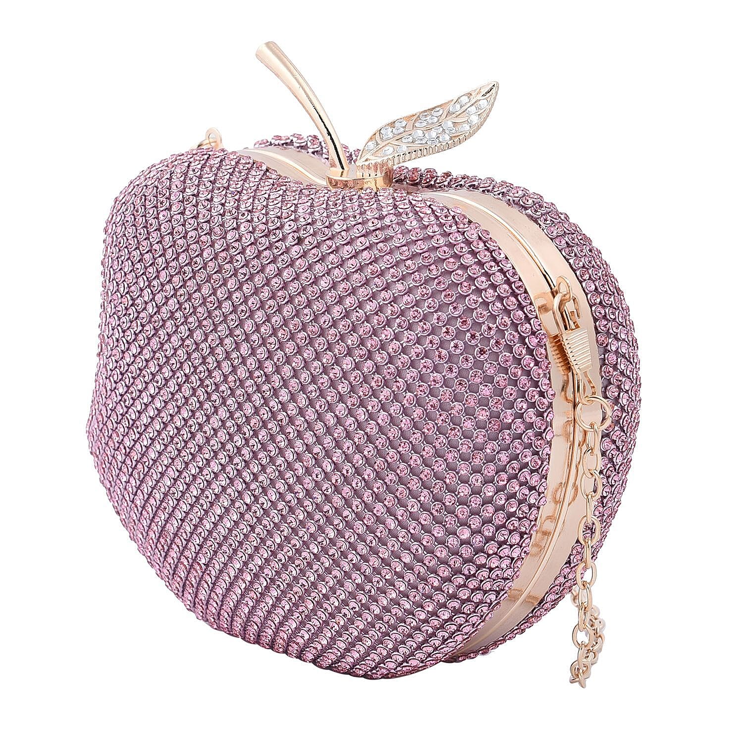 Apple Clutch Bag with Long Chain Strap - Toggle Clip - Pink