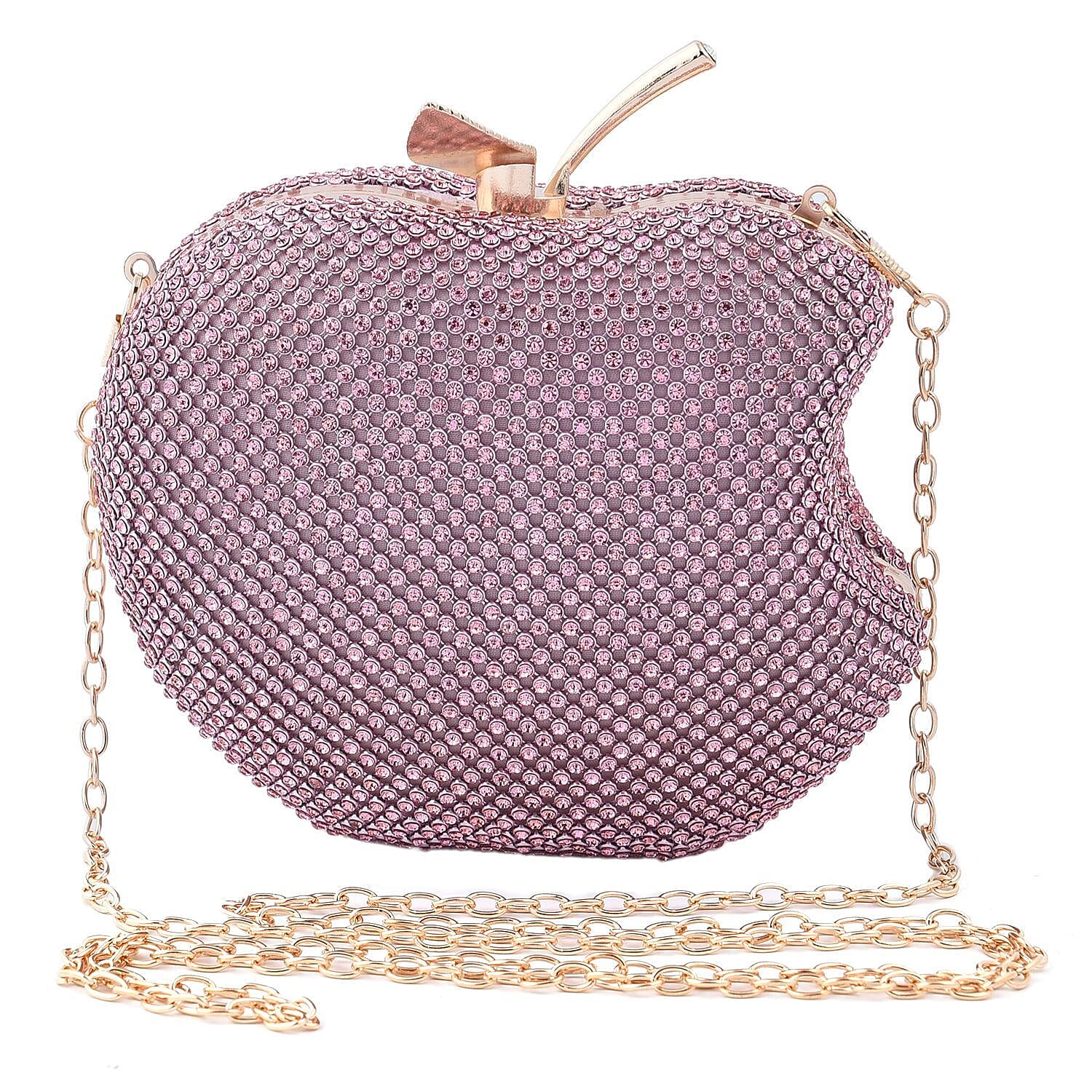 Apple Clutch Bag with Long Chain Strap - Toggle Clip - Pink