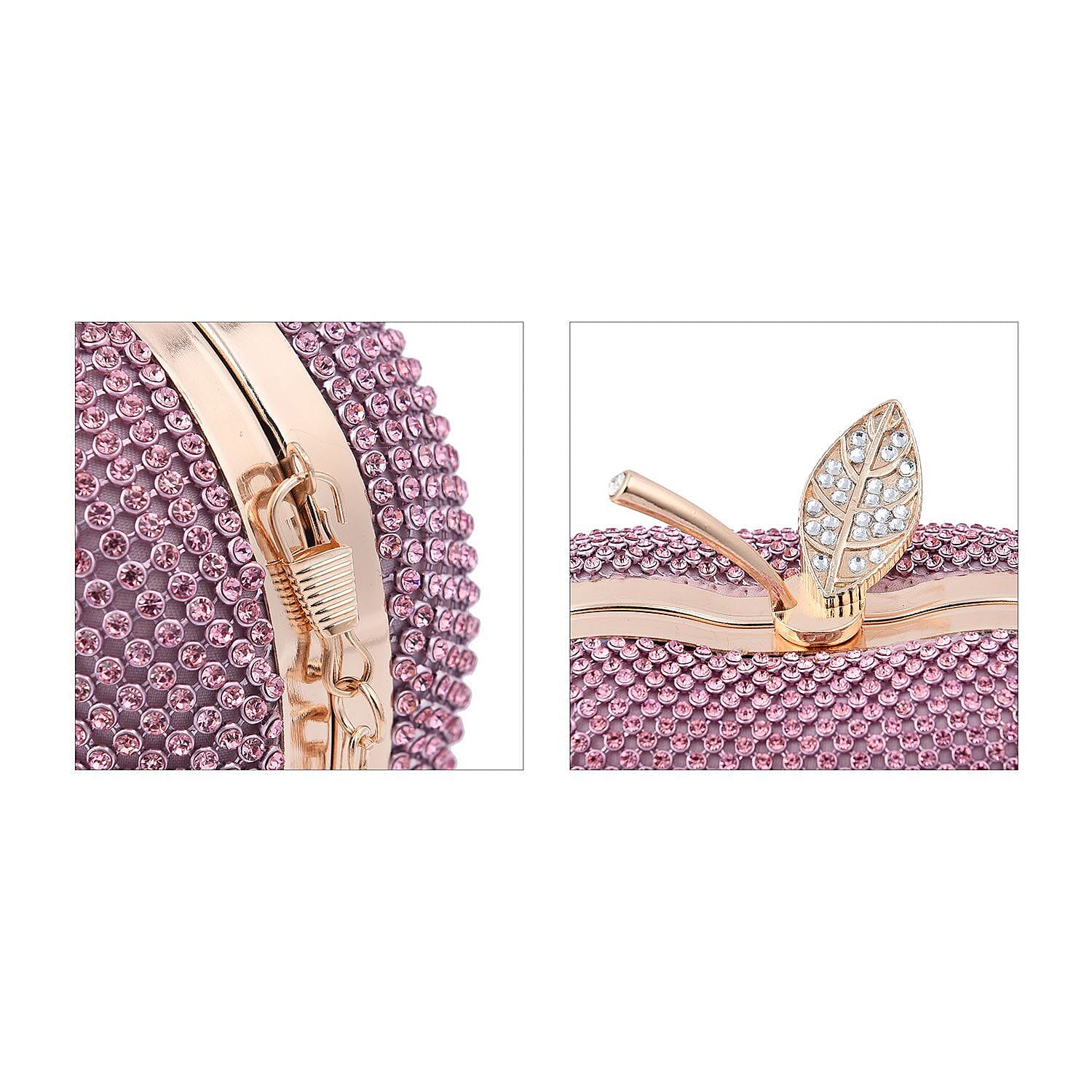 Apple Clutch Bag with Long Chain Strap - Toggle Clip - Pink