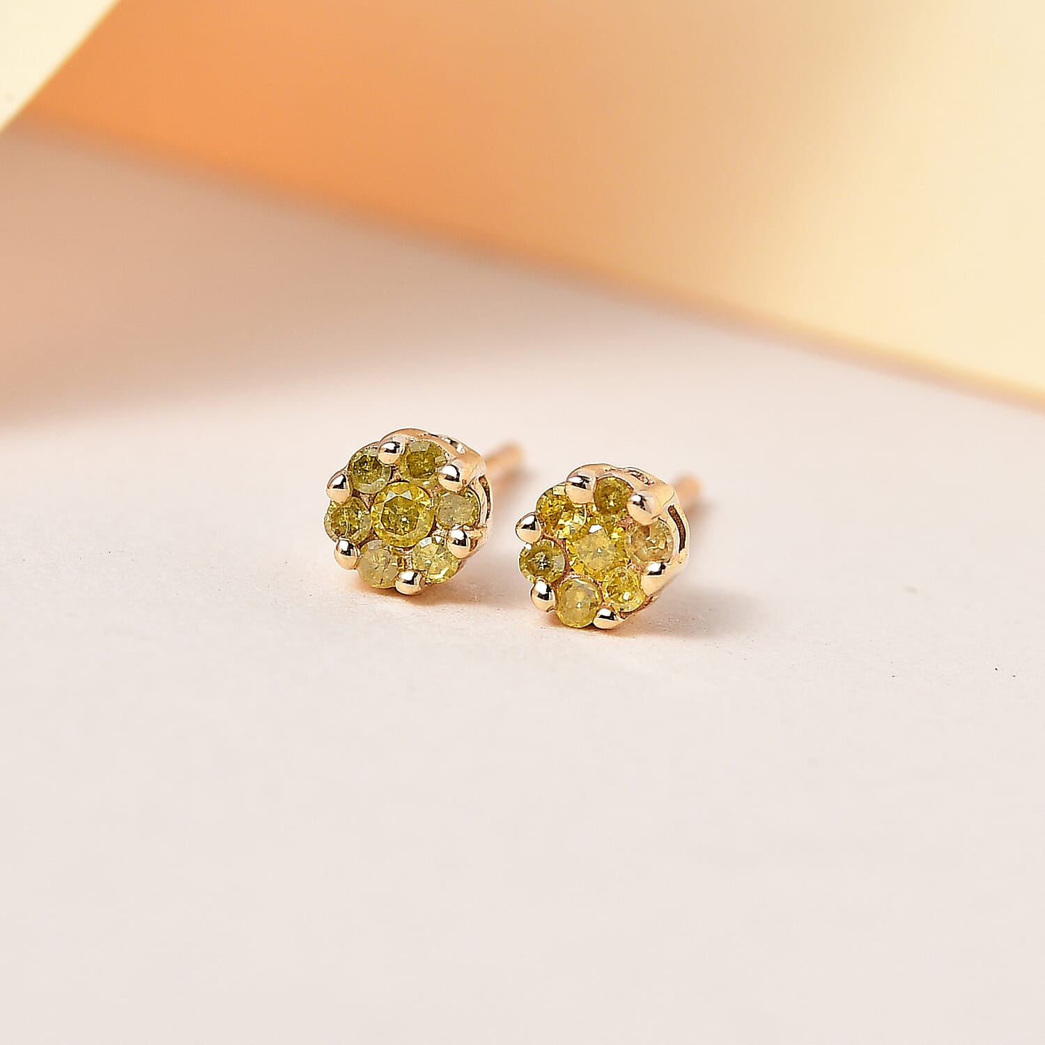 9K Yellow Gold Natural Yellow Diamond Stud Earrings