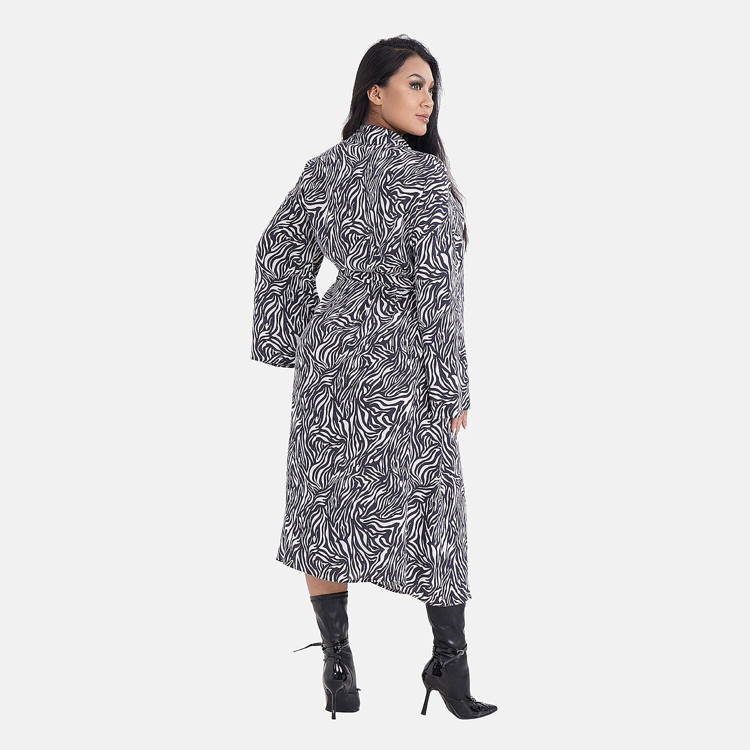 Tamsy 100% Viscose Woven Midi Wrap Dress (Size S)- Blue & Red