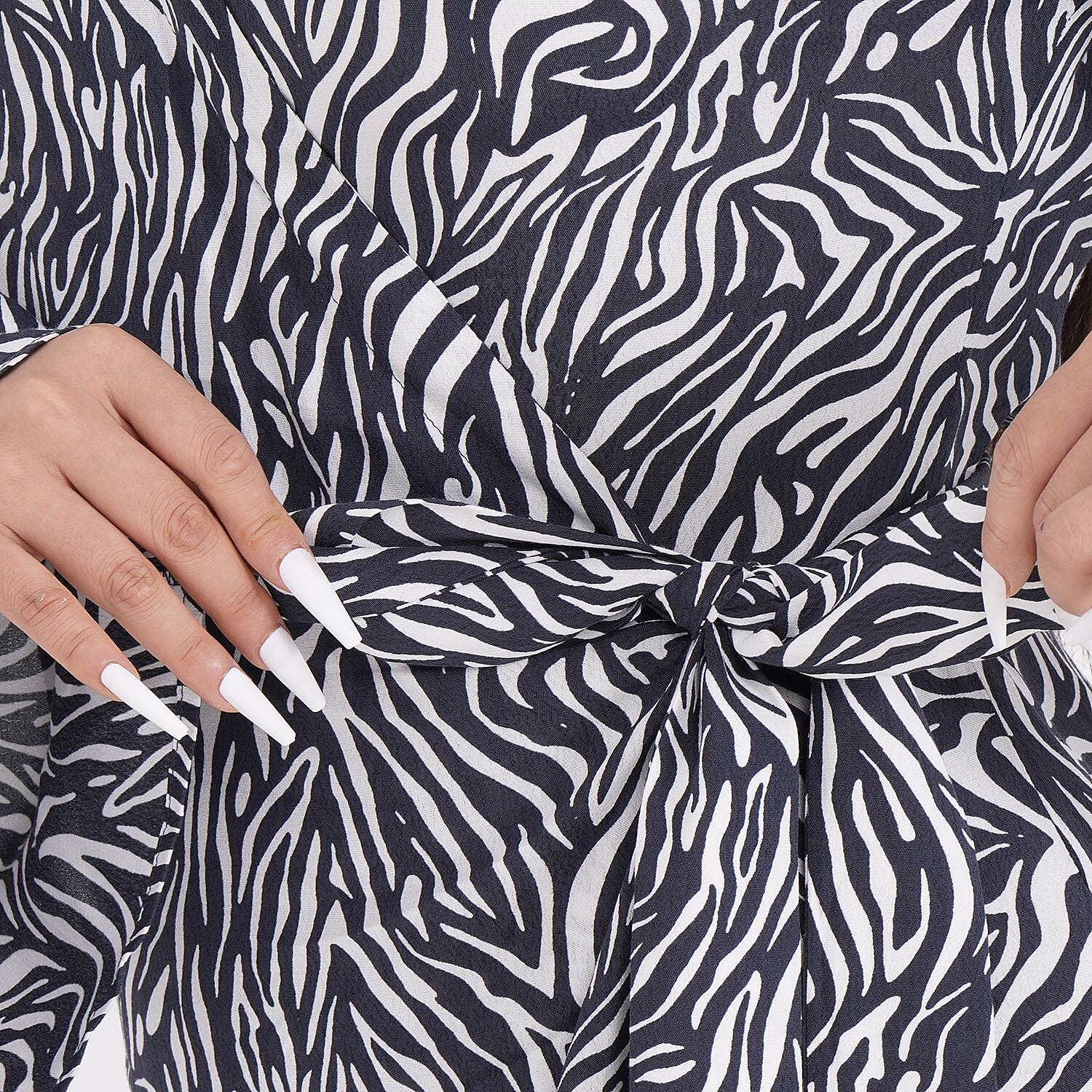 Tamsy 100% Viscose Woven Midi Wrap Dress (Size S)- Blue & Red