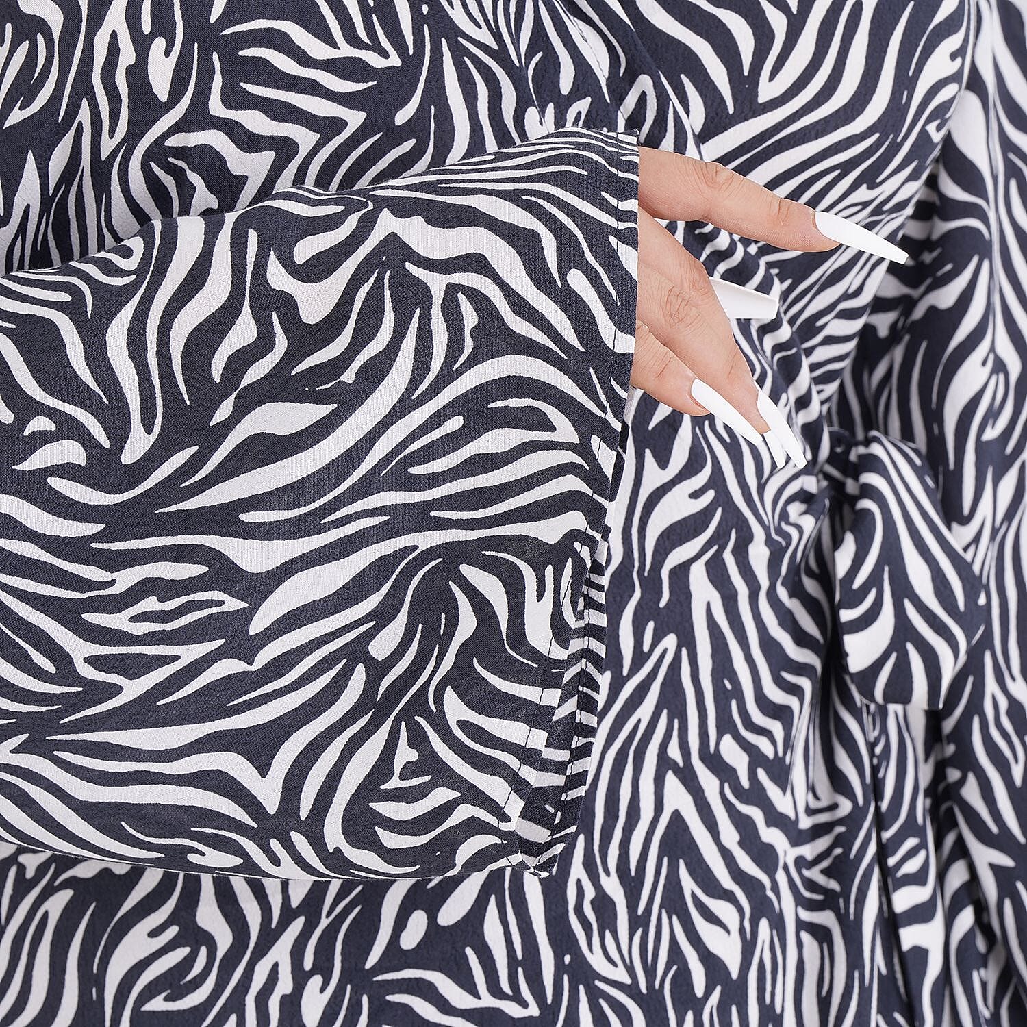 Tamsy 100% Viscose Woven Midi Wrap Dress (Size S)- Blue & Red