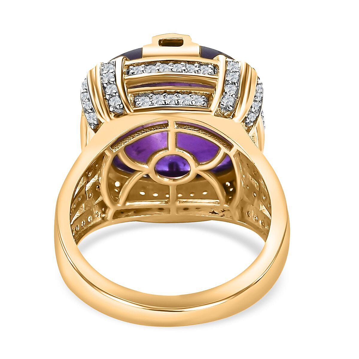 Exclusive Gems from India - Amethyst and Natural Zircon Crown Ring in 18K YG Vermeil Plated Sterling Silver 18.13 Ct, Silver Wt. 6.12 Gms
