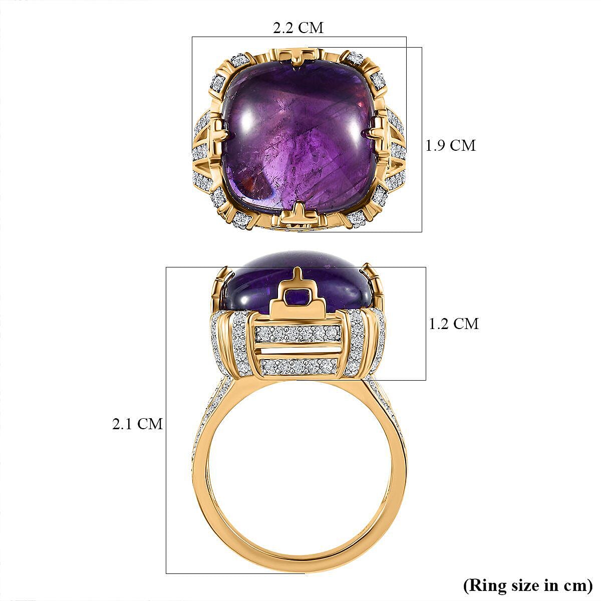 Exclusive Gems from India - Amethyst and Natural Zircon Crown Ring in 18K YG Vermeil Plated Sterling Silver 18.13 Ct, Silver Wt. 6.12 Gms