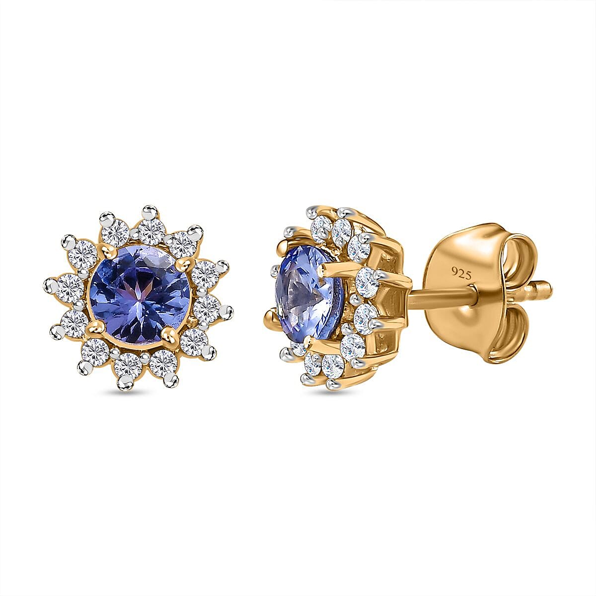 Tanzanite & Natural Zircon Earrings in 18K Yellow Gold Vermeil Plated Sterling Silver 1.00 Ct.