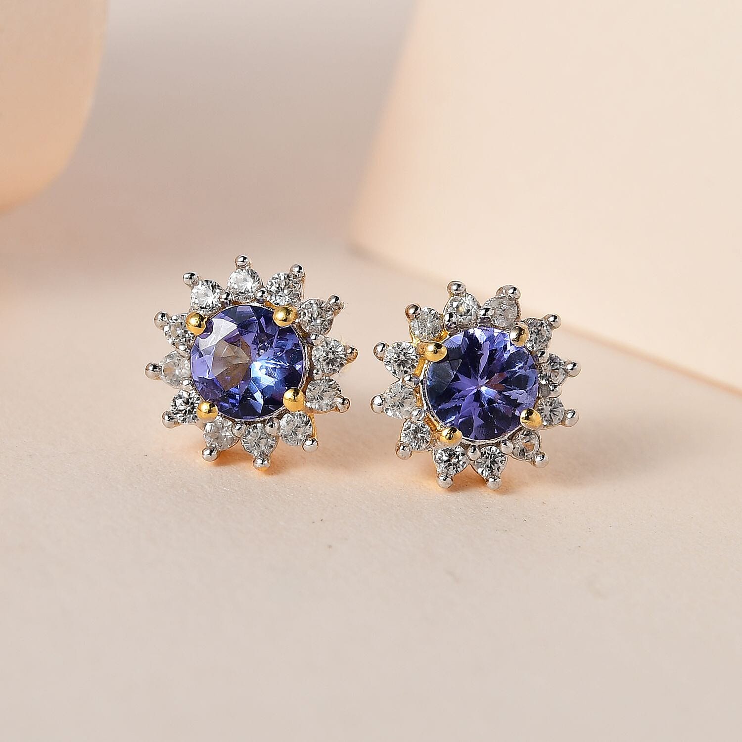 Tanzanite & Natural Zircon Earrings in 18K Yellow Gold Vermeil Plated Sterling Silver 1.00 Ct.