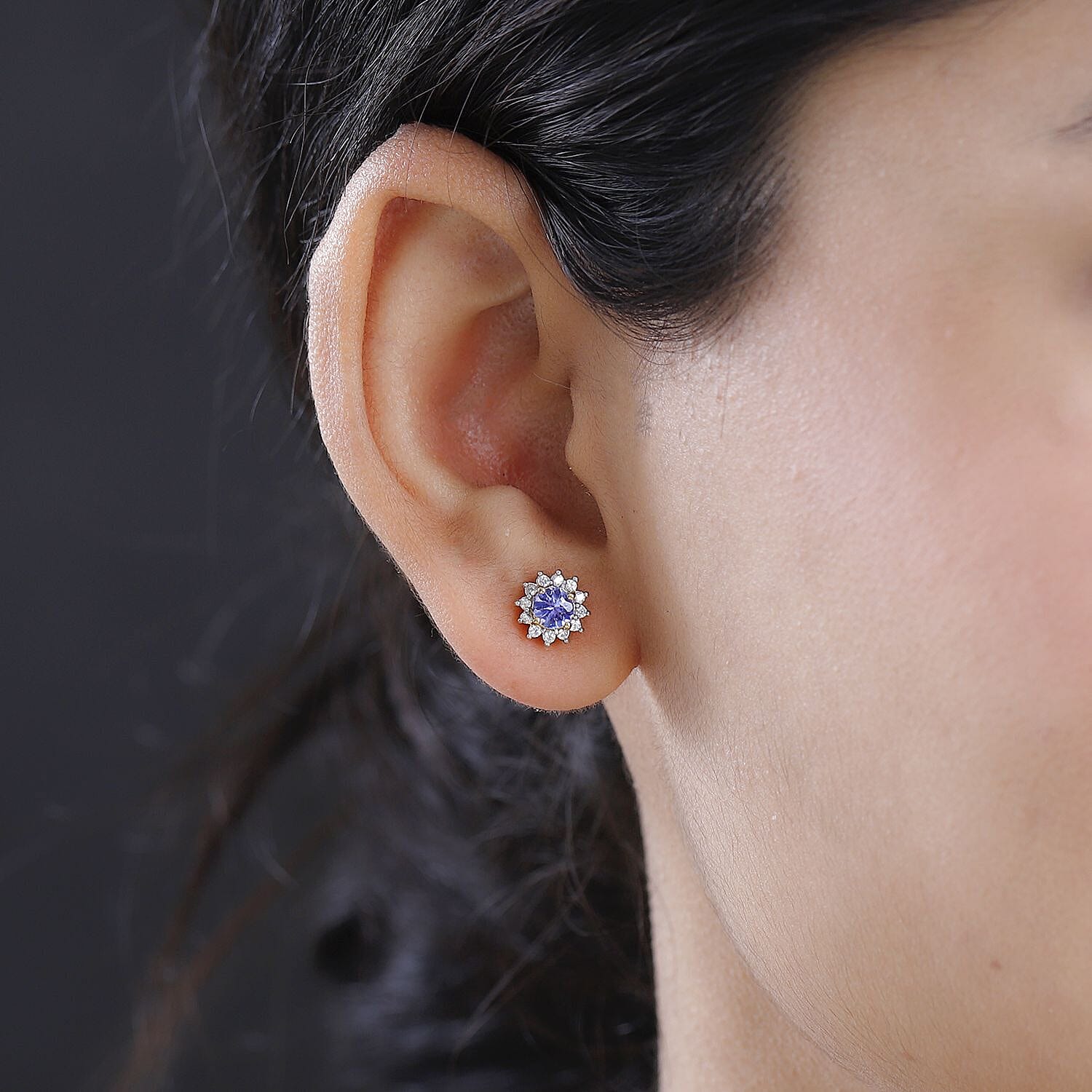 Tanzanite & Natural Zircon Earrings in 18K Yellow Gold Vermeil Plated Sterling Silver 1.00 Ct.
