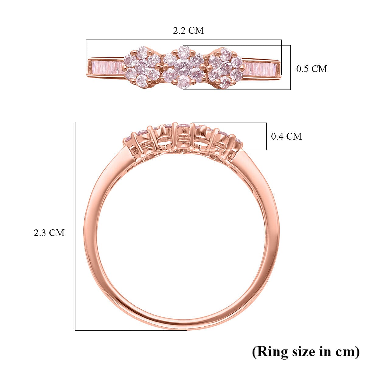 9K Rose Gold SGL Certified Natural Pink and White Diamond (G-H) Ring 0.50 Ct.