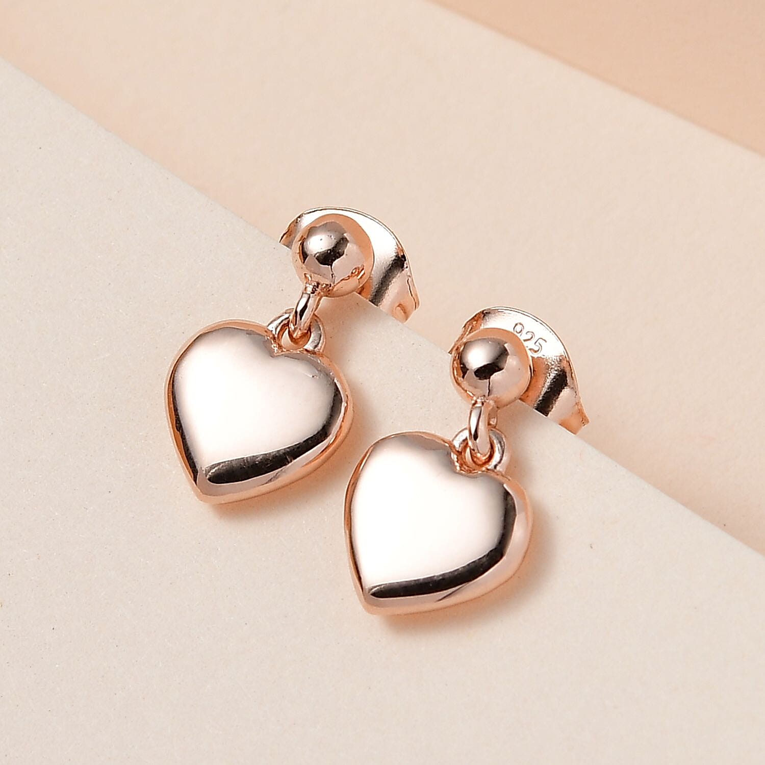 18K Vermeil Rose Gold Plated Sterling Silver Stud Heart Earrings