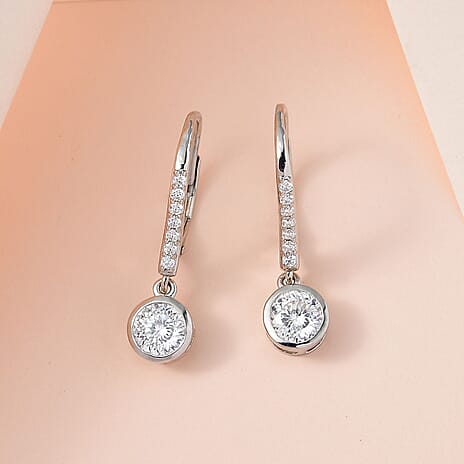 Moissanite Earrings in Platinum Overlay Sterling Silver 1.80 Ct