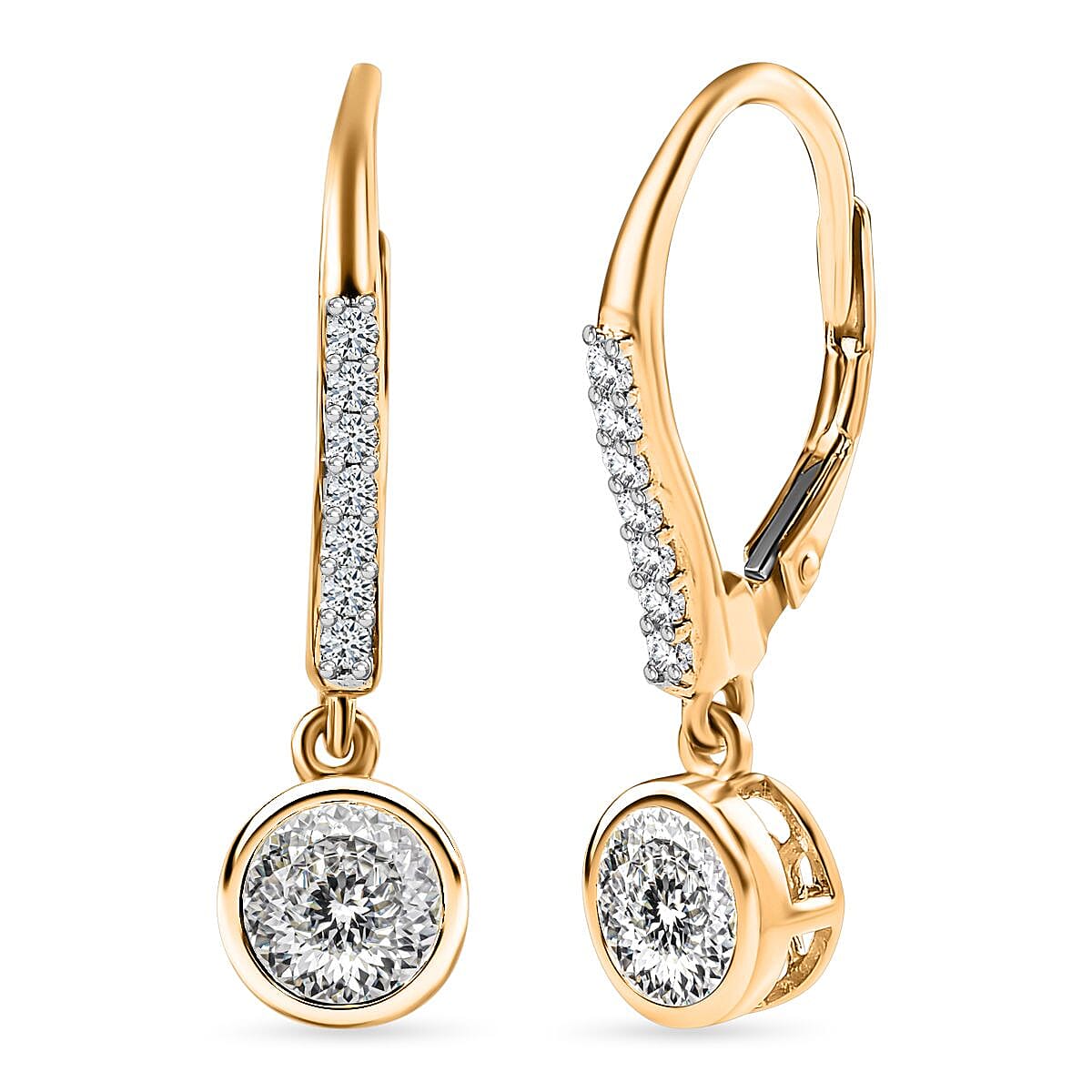 Moissanite Lever Back Earrings in 18K Vermeil Yellow Gold Plated Sterling Silver 1.80 Ct