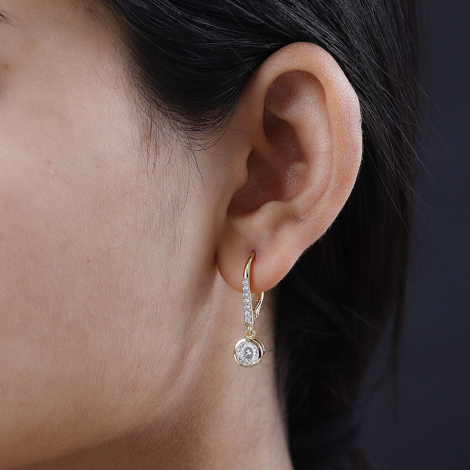 Moissanite Lever Back Earrings in 18K Vermeil Yellow Gold Plated Sterling Silver 1.80 Ct