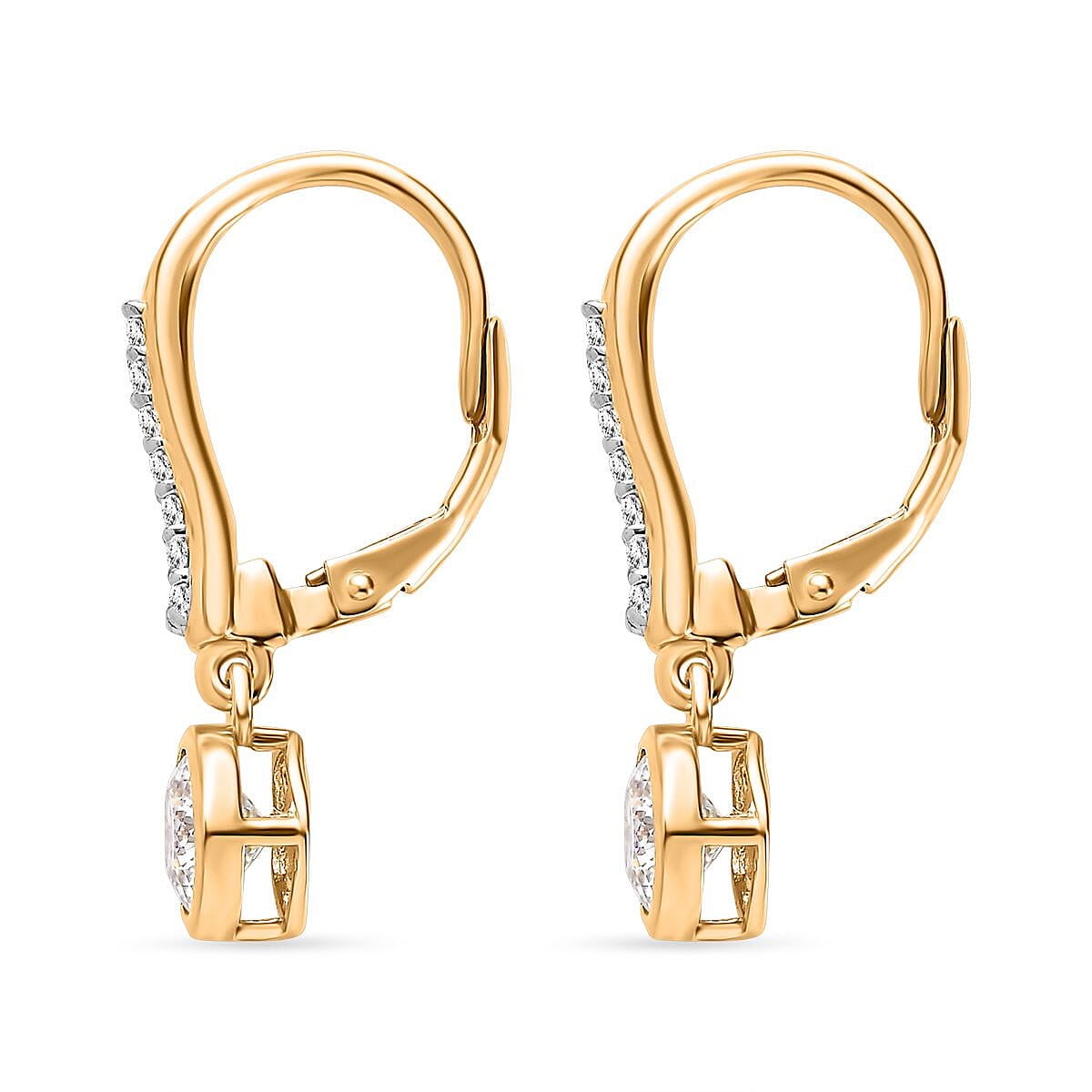 Moissanite Lever Back Earrings in 18K Vermeil Yellow Gold Plated Sterling Silver 1.80 Ct
