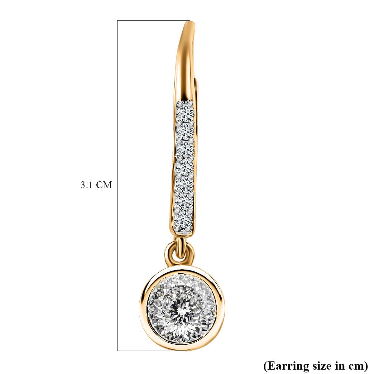 Moissanite Lever Back Earrings in 18K Vermeil Yellow Gold Plated Sterling Silver 1.80 Ct