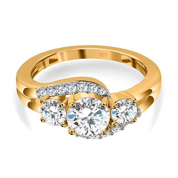 Moissanite Main Stone With Side Stone Ring in 18K Vermeil Yellow Gold ...