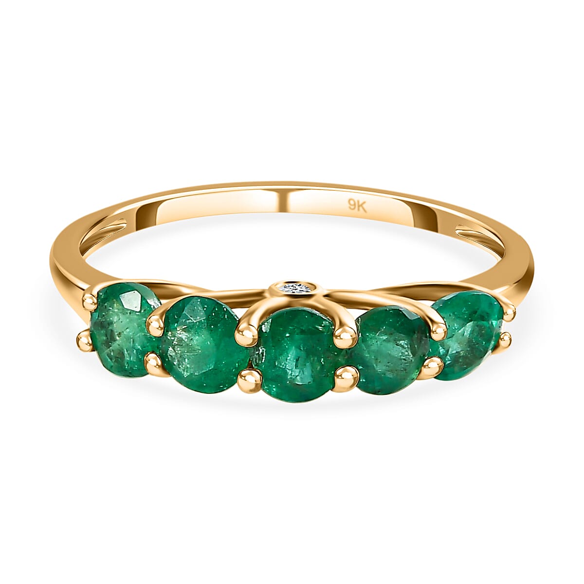 9K Yellow Gold AAA Gemfields Emerald and Diamond Ring 1.32 Ct