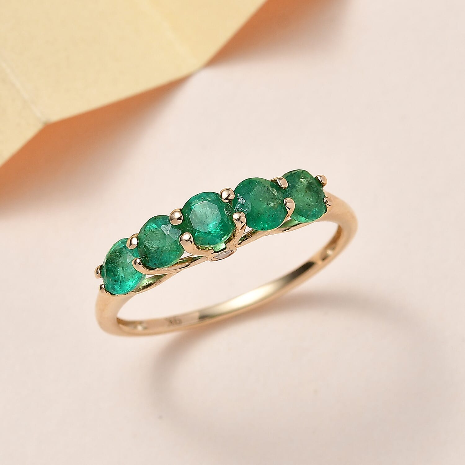 9K Yellow Gold AAA Gemfields Emerald and Diamond Ring 1.32 Ct