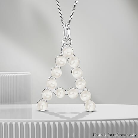 Fresh Water Pearl Initial A Pendant in Sterling Silver