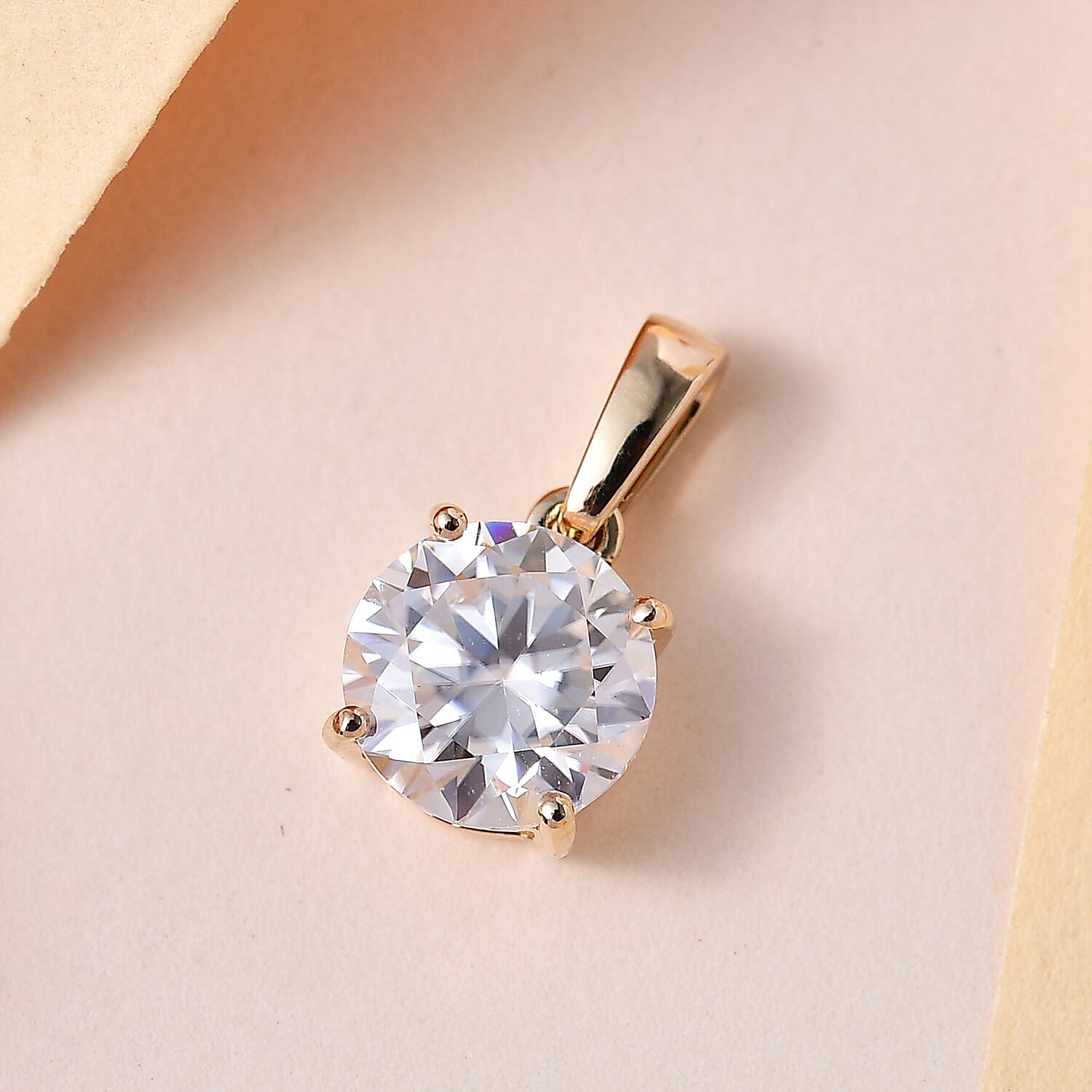 9K Yellow Gold Moissanite Solitaire Pendant 1.80 Ct.