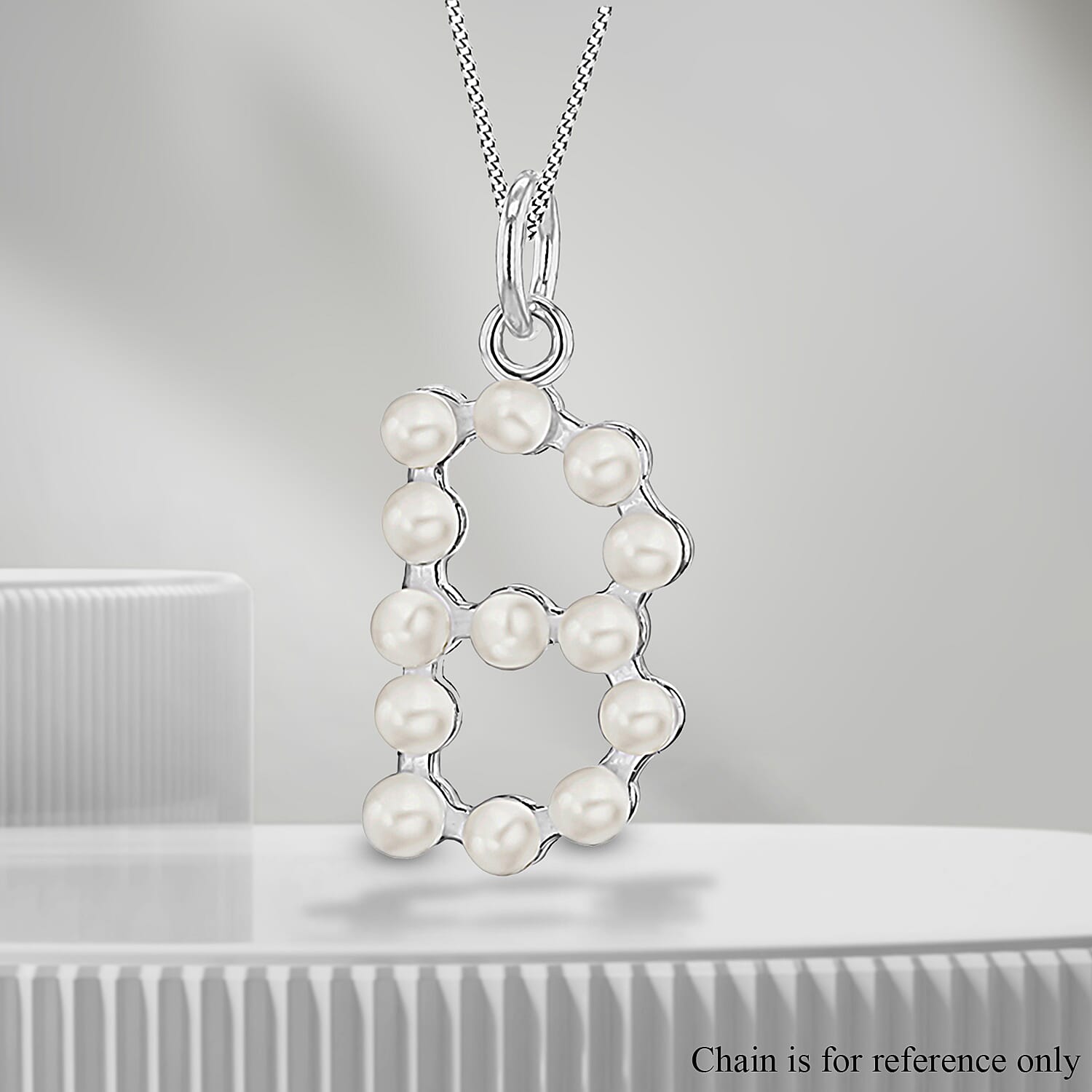 Fresh Water Pearl Initial B Pendant in Sterling Silver