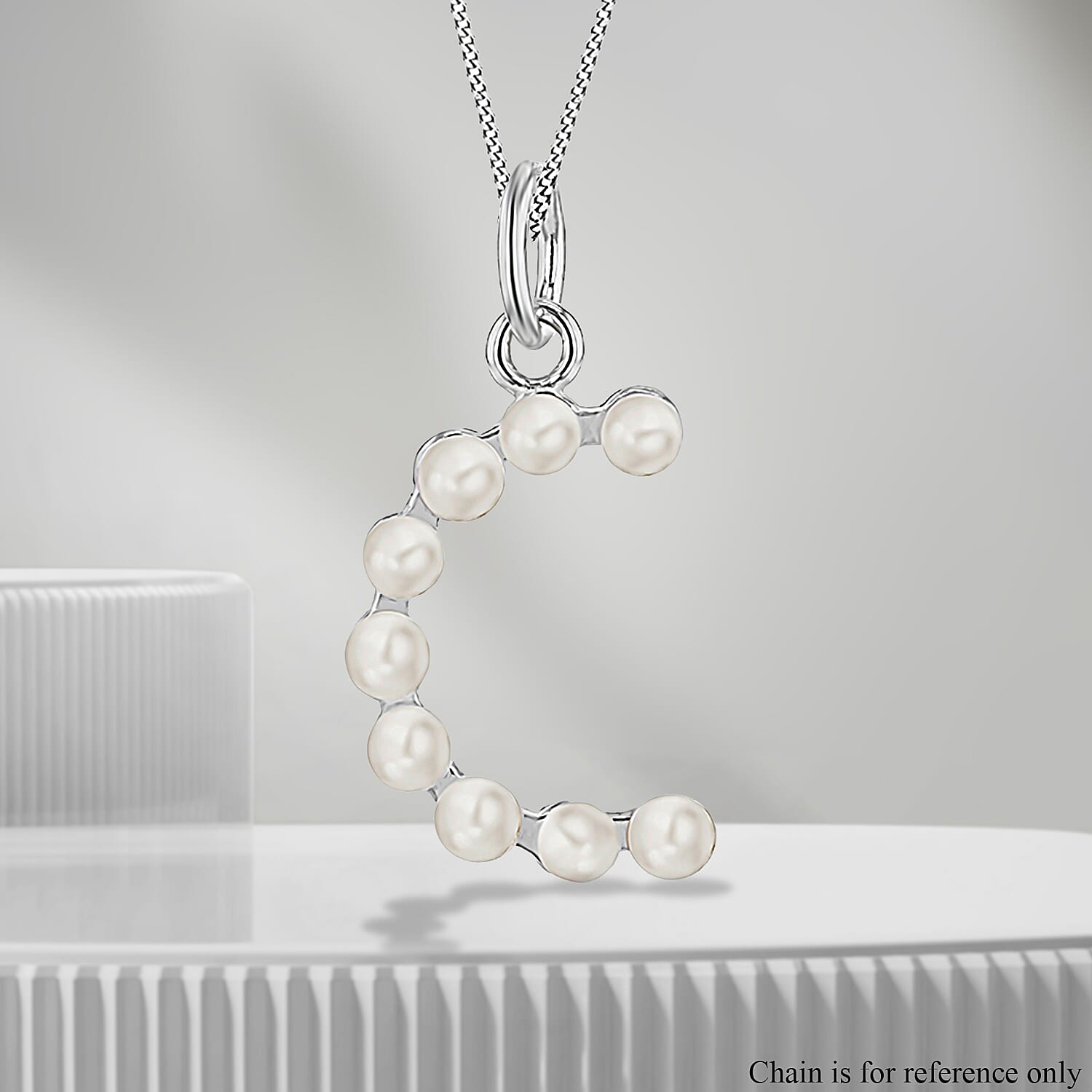 Fresh Water Pearl Initial C Pendant in Sterling Silver