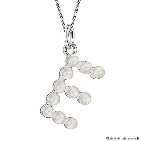 Fresh Water Pearl Initial E Pendant in Sterling Silver