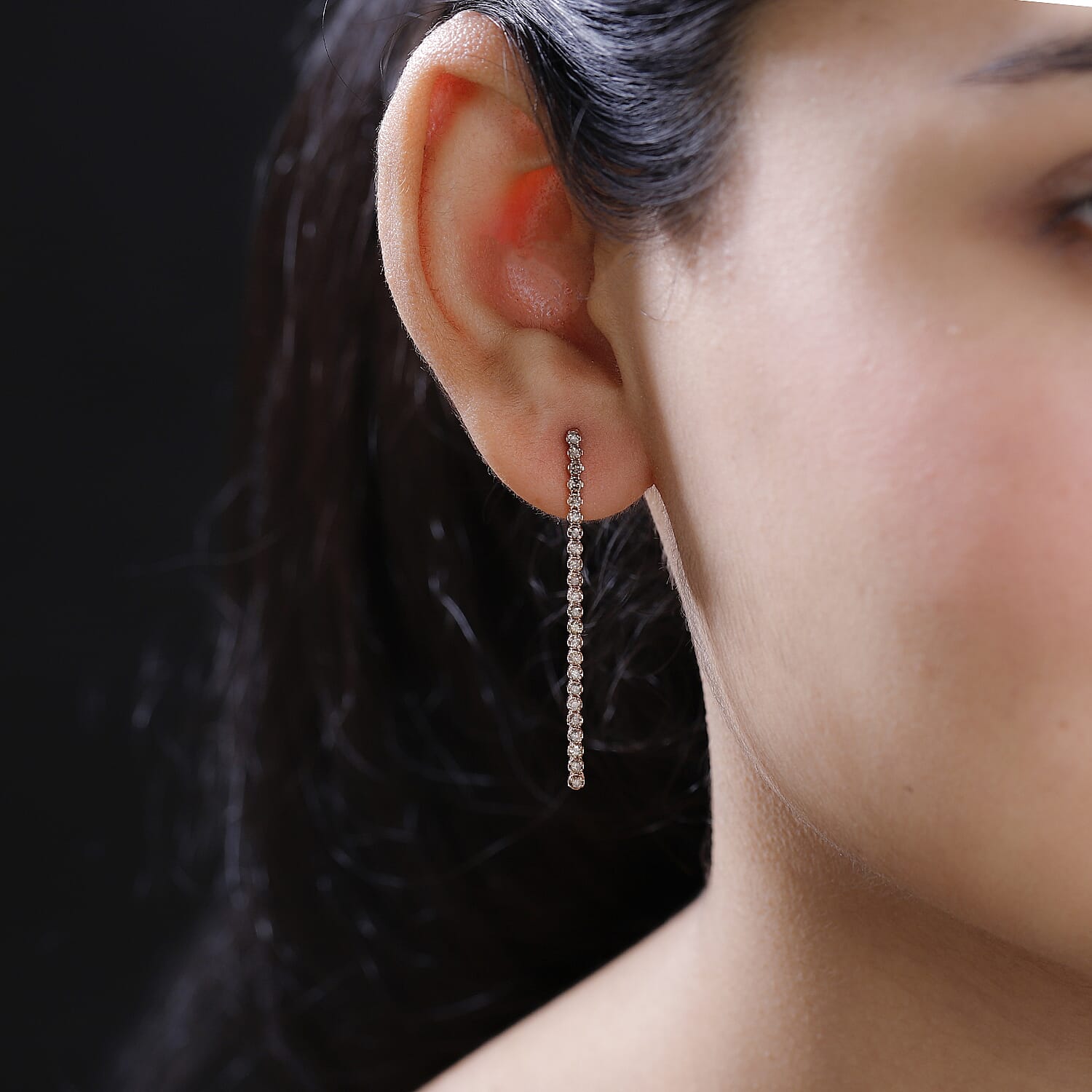 10K Rose Gold Champagne Diamond Dangle Earrings 1.01 Ct.