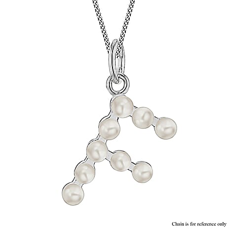 Fresh Water Pearl Initial F Pendant in Sterling Silver