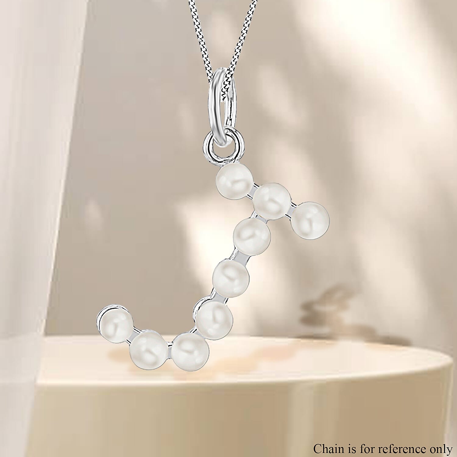 Fresh Water Pearl Initial J Pendant in Sterling Silver