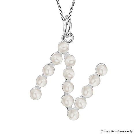Fresh Water Pearl Initial N Pendant in Sterling Silver
