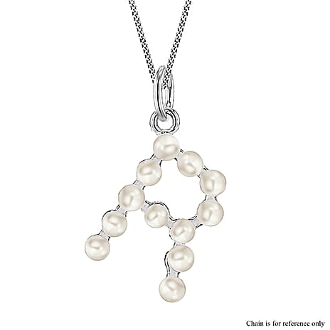 Fresh Water Pearl Initial R Pendant in Sterling Silver