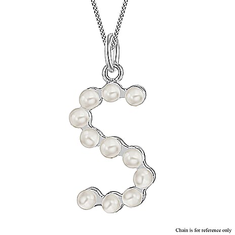 Fresh Water Pearl Initial S Pendant in Sterling Silver