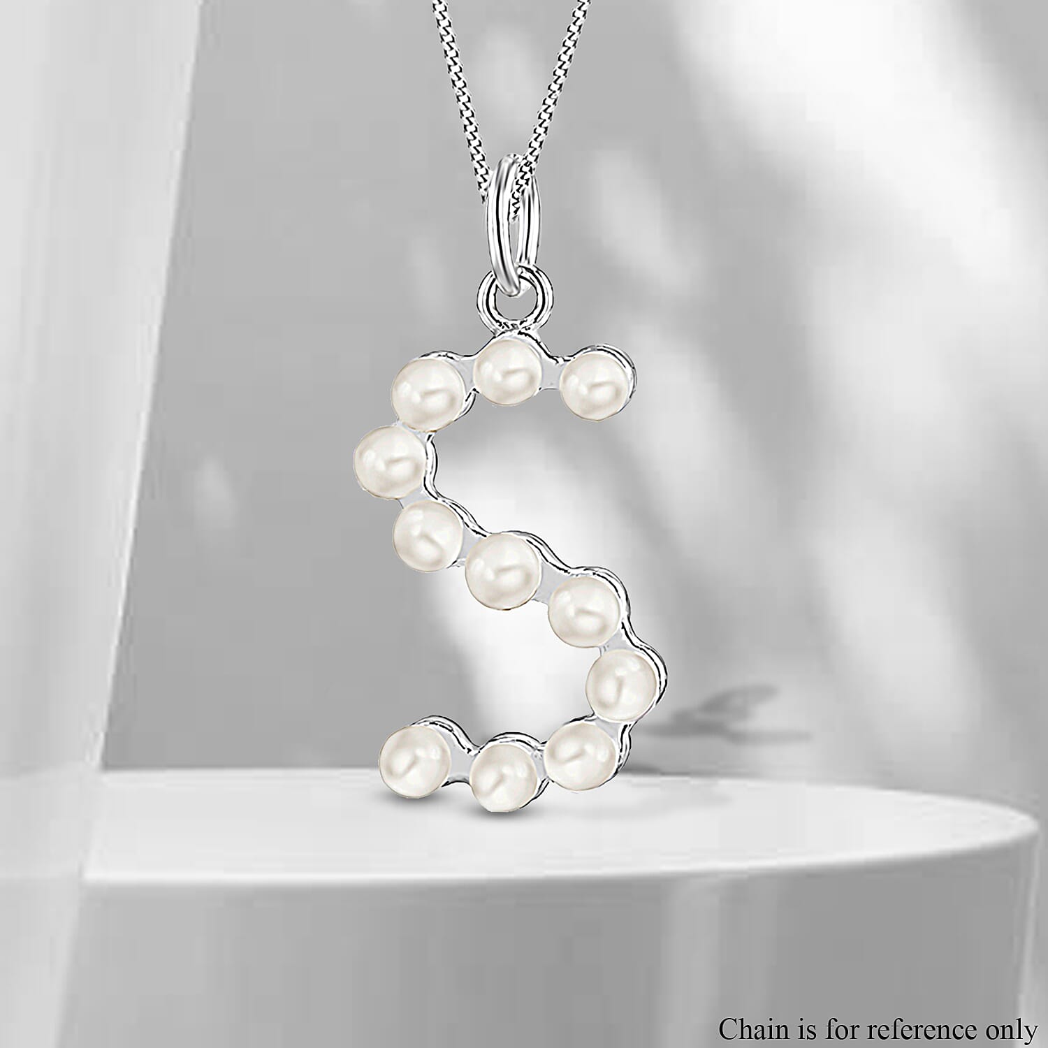 Fresh Water Pearl Initial S Pendant in Sterling Silver