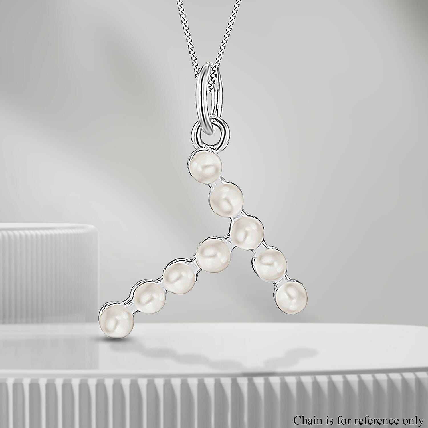 Fresh Water Pearl Initial T  Pendant in Sterling Silver