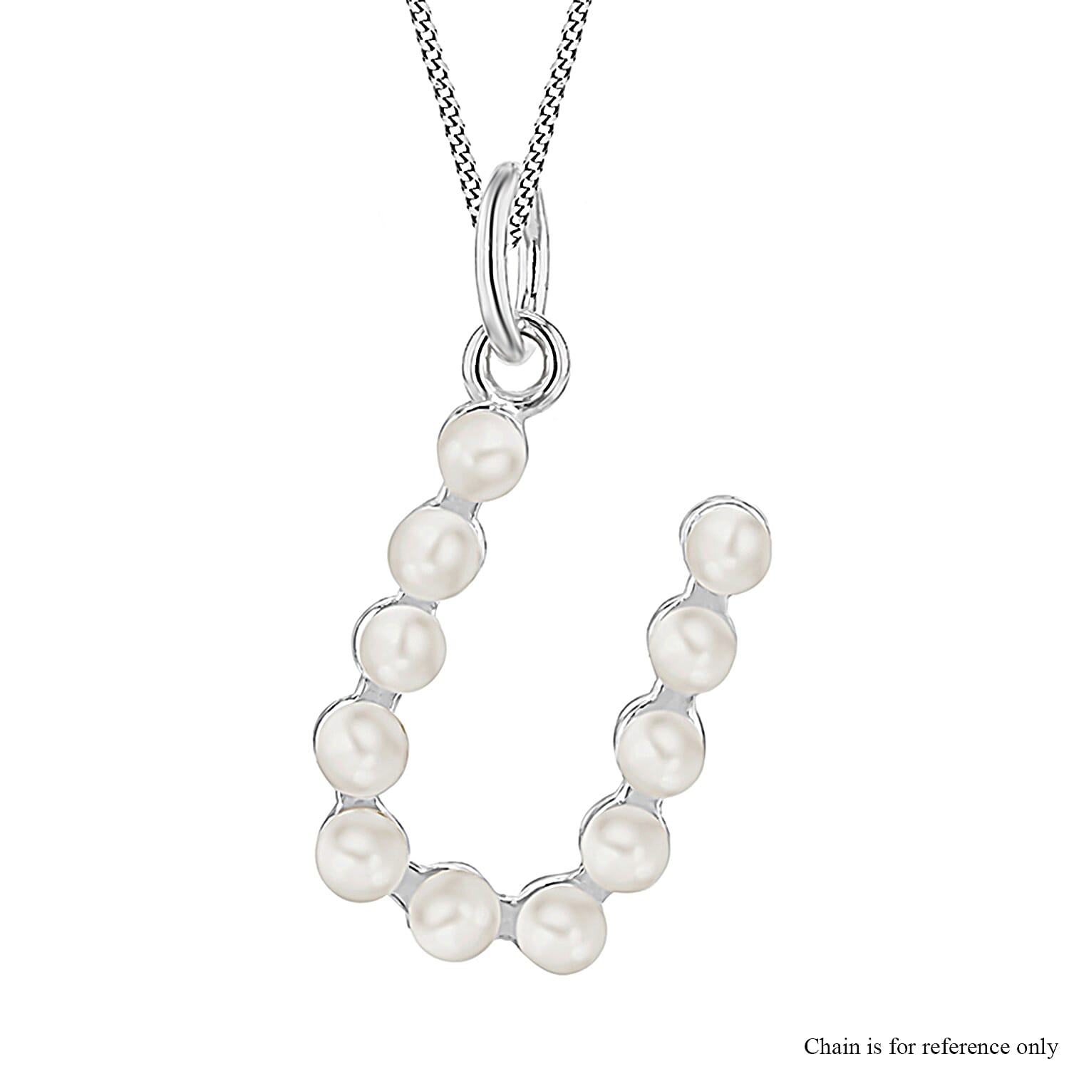 Fresh Water Pearl Initial U Pendant in Sterling Silver